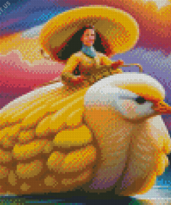 Woman In Yellow Riding Bird Diamond Painting