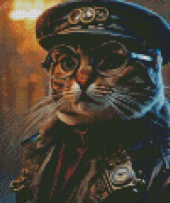 Cat in Pilots Hat Diamond Painting