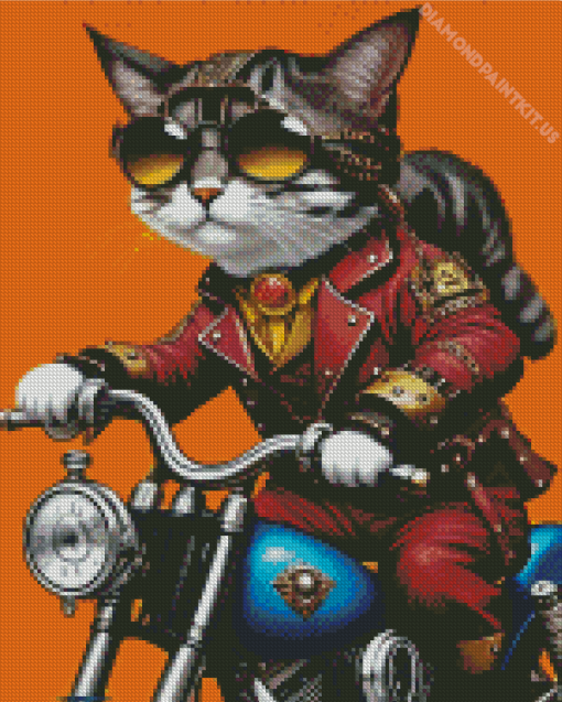 Cat On Motorcycle Diamond Painting