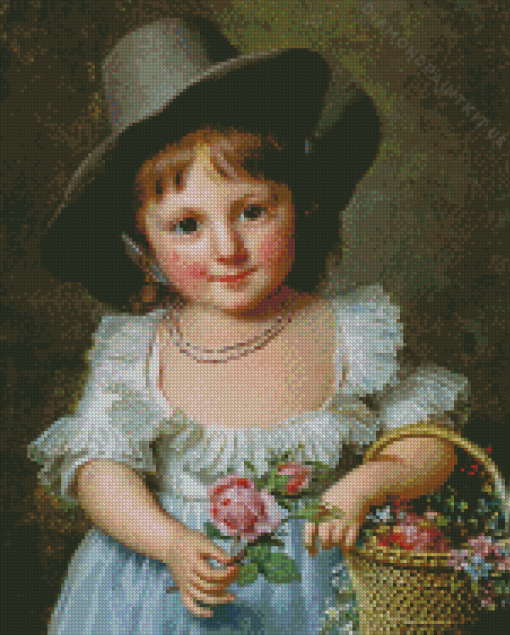 Girl With Basket Of Flowers Diamond Painting