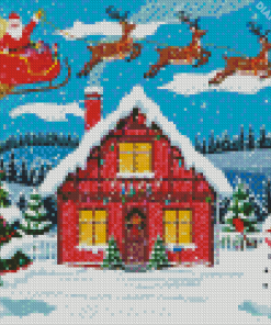 House with Snowman Diamond Painting