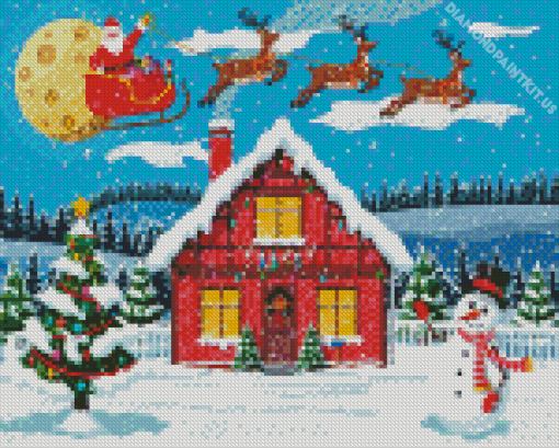 House with Snowman Diamond Painting