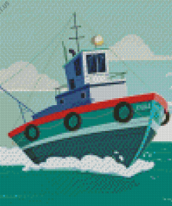 Illustration Tugboat Diamond Painting