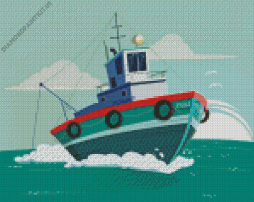 Illustration Tugboat Diamond Painting