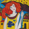 Lady with Yellow Umbrella Art Diamond Painting