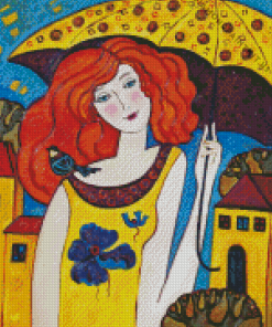 Lady with Yellow Umbrella Art Diamond Painting