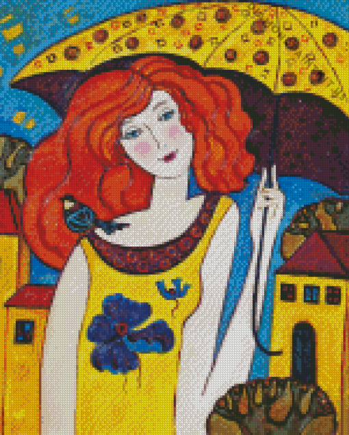 Lady with Yellow Umbrella Art Diamond Painting