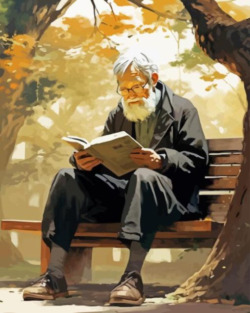 Old Man Reading Book Diamond Painting