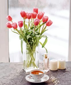 Pink Tulips In Vase Diamond Painting