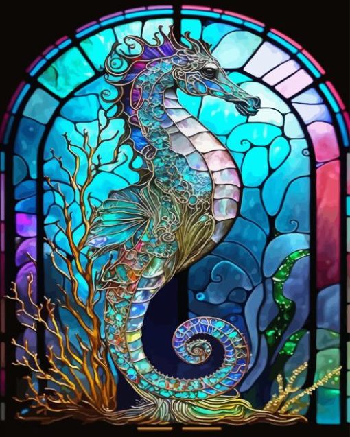 Stained Glass Seahorse Diamond Painting