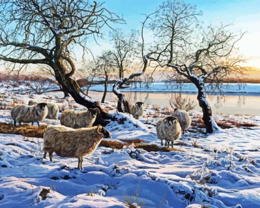 Blackface Sheep In Snow Diamond Painting