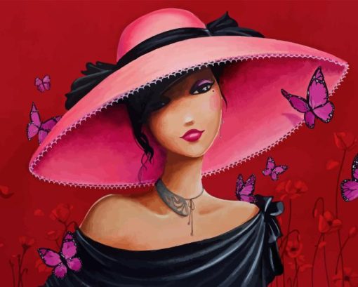 Lady In A Pink Hat Diamond Painting