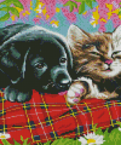 Puppy and Kitten Sleeping Diamond Painting