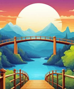 Cartoon Wooden Bridge Landscape Diamond Painting
