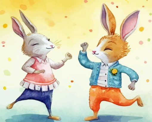 Cartoon Dancing Rabbits Diamond Painting