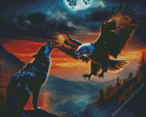 Eagle And Wolf Moon Diamond Painting