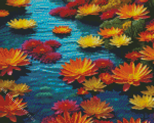 Orange Water Lilies Diamond Painting