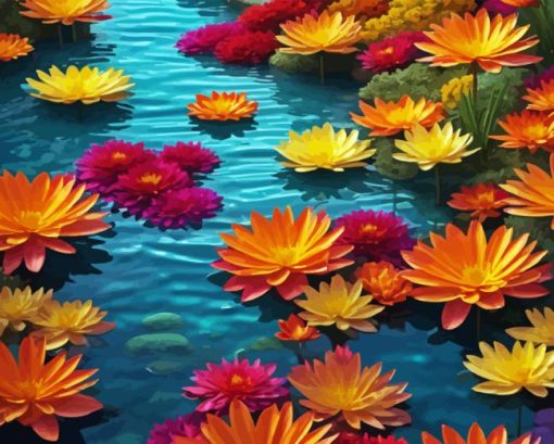 Orange Water Lilies Diamond Painting