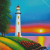 Sunset Beach Lighthouse Diamond Paintings