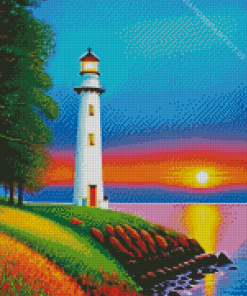 Sunset Beach Lighthouse Diamond Paintings