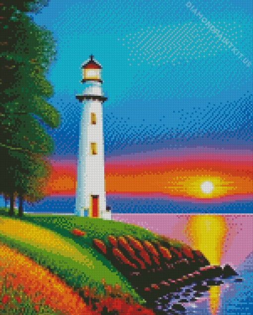 Sunset Beach Lighthouse Diamond Paintings