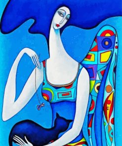 Blue Woman And Cat Diamond Painting
