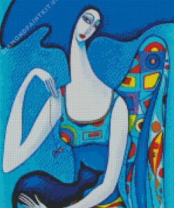 Blue Woman And Cat Diamond Painting