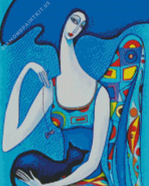 Blue Woman And Cat Diamond Painting