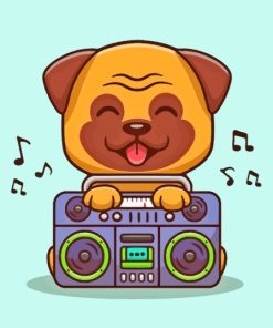 Cute Pug Dog with Radio Diamond Painting