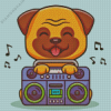 Cute Pug Dog with Radio Diamond Painting