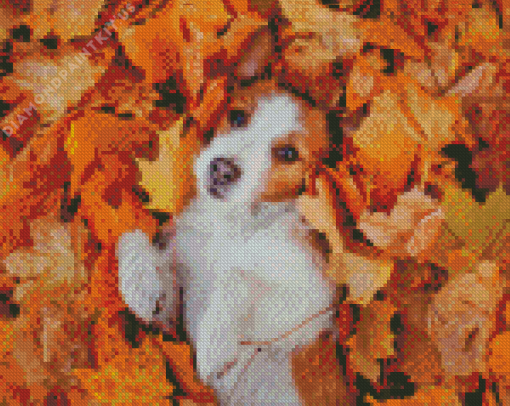 Dog In Leaves Diamond Painting