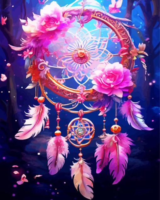 Floral Pink Dream Catcher Diamond Paintings