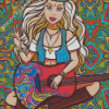 Hippie Girl Playing Guitar Diamond Painting