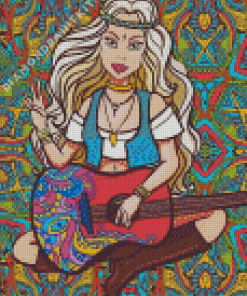 Hippie Girl Playing Guitar Diamond Painting