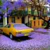Jacaranda Tree And Yellow Car Diamond Painting