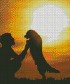 Man and Dog Silhouette At Sunset Diamond Painting