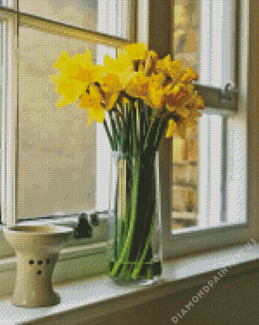 Spring Yellow Flowers Vase Diamond Painting