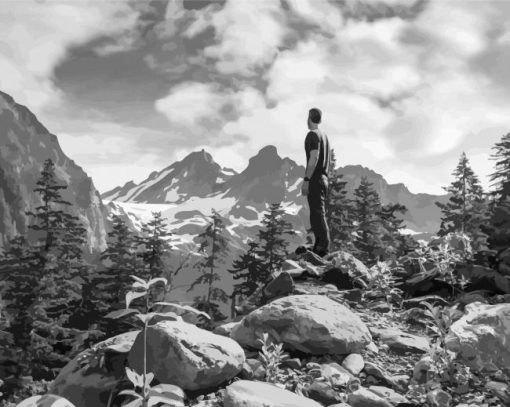 Black And White Hiking Man Diamond Painting