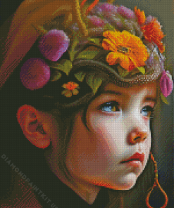 Girl With Floral Head Diamond Painting