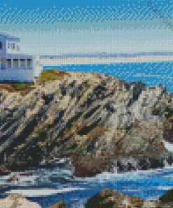 Houses On A Cliff Seascape Diamond Painting