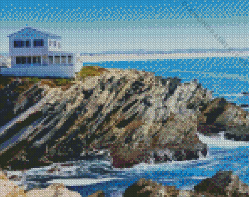Houses On A Cliff Seascape Diamond Painting