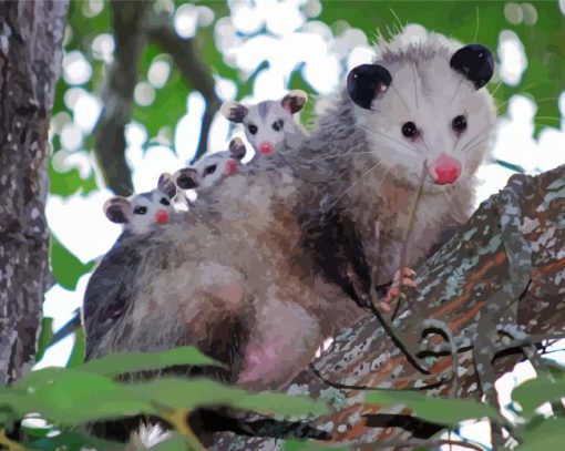 Opossum On Tree Branch Diamond Painting