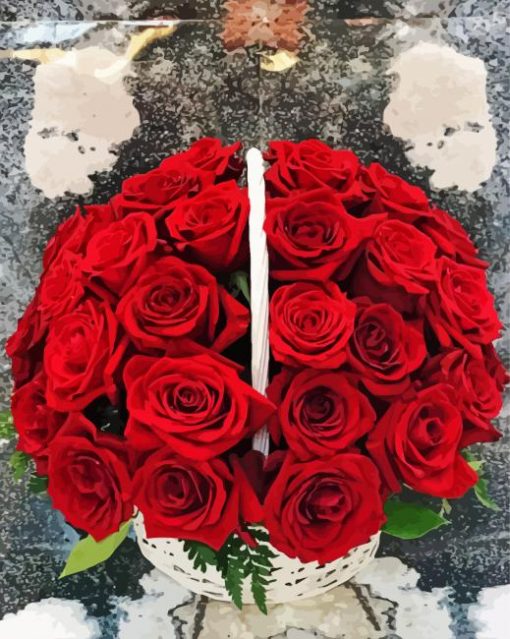 Basket of Red Roses Diamond Painting