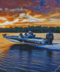 Bass Boat at Sunset Diamond Painting