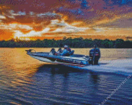 Bass Boat at Sunset Diamond Painting