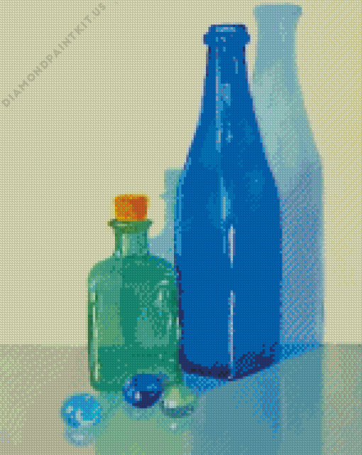 Blue Green Glass Bottles Diamond Painting