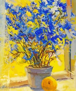 Blue Yellow Flowers And Lemons Art Diamond Painting