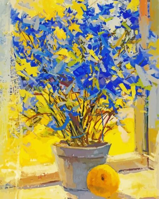 Blue Yellow Flowers And Lemons Art Diamond Painting