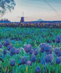 Blue Tulips Landscape Diamond Painting