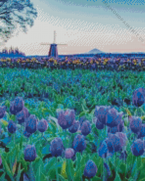 Blue Tulips Landscape Diamond Painting